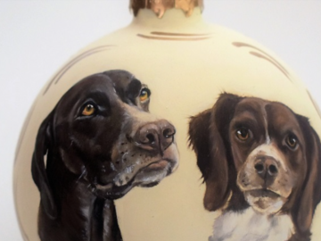 Dog double portrait painting on glass or shatterproof ornaments