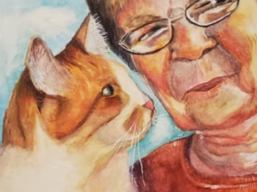 Memorial portrait mother and cat