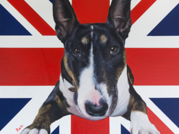'Badger' - English Bullnosed Terrier. Oil on Canvas, 30x30"