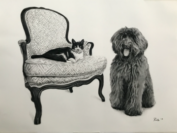 'Cookie and Apple' - Charcoal on paper, 22x30"