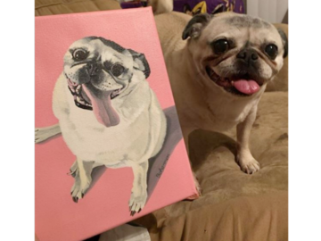 Athena poses with her 8x10" painting on canvas.