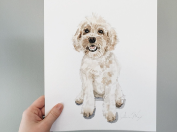 Watercolor custom dog portrait, golden doodle