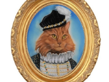 Tudor portrait , cat miniature portrait on ivorine