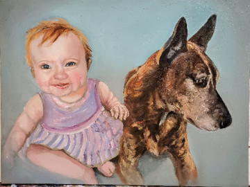 baby and dog portrait