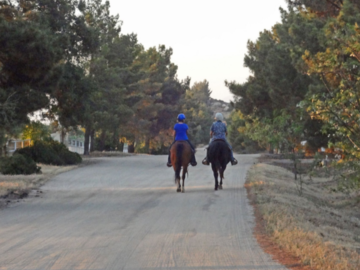 My niece Helen on Blue on the left, and I'm on Hickory on the right, on an evening ride. It doesn't get better than this!