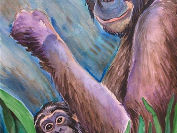 This is a watercolor of Ana Neema, a bonobo I took care of when she was an infant, now all grown up and living in Columbus Ohio where she has her own babies.