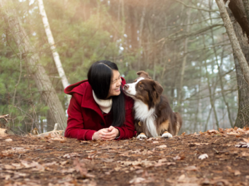 Dog Mom and Furbaby in Reading Woods MA in the Fall