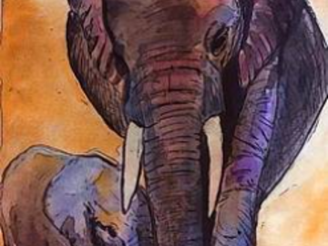 Elephant Stroll (Ink)