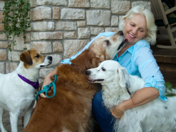 Kim with Casey, Rocky and Jasper
