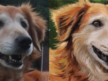 dog painting with a photo comparison