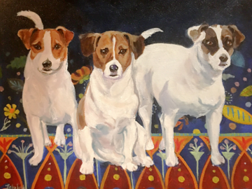 Jack Russell Terrier oil painting on hand hooked rug