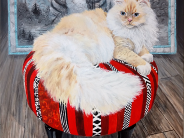 "Aiden" This client wanted to add to the painting her own personal quilting stool. I added a quilt of hers in the background as a surprise. I try and go beyond what is expected for my work.