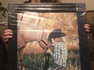 Oil portrait of horse & human