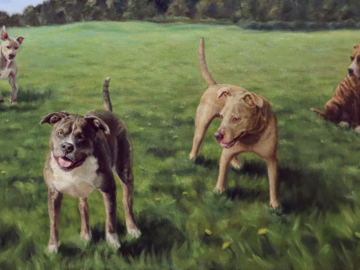 Pit Bulls, 30x60" oil on canvas