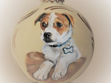 Dog portrait painting on ornament
