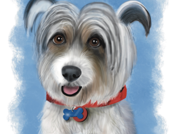 Unsure of breed, but likely terrier mix digitally painted portrait