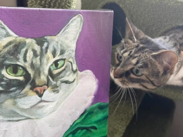 Regal oil portrait of a pet cat