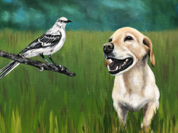 Pet portrait with mockingbird