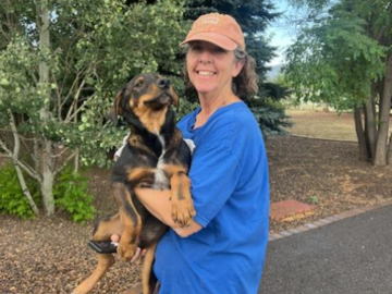 When up in Flagstaff in July of 2024, to teach Equine classes, and after checking on the wild horses, this pup was rescued from a gas station. He was full of ticks. He was adopted by Teri Ann's friends, Dr. Steven & Barb Hill
