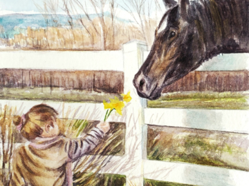 Custom Watercolor Horse and  Child Portrait