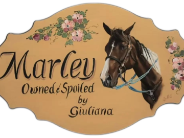 Horse portrait painting stall sign with floral decor