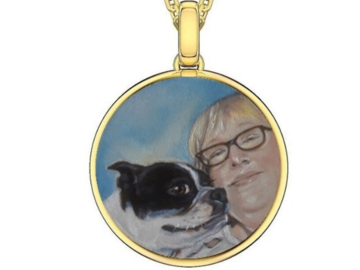 Miniature portrait painting, portrait with dog and owner 