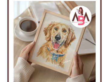 Watercolor pet portriat painting of a Labradore dog named Six by artist Amy Boardman.
