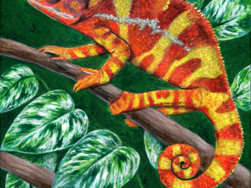 Panther Chameleon pet portrait on canvas