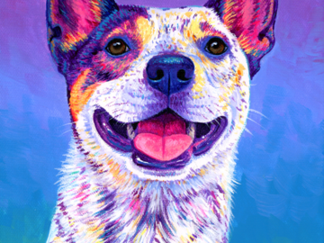 Colorful painting of a Blue Heeler dog