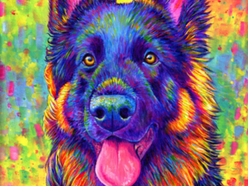 Rainbow painting of a German Shepherd Dog