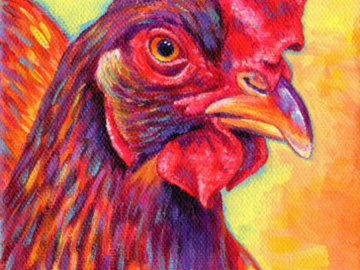 Colorful painting of a Rhode Island Red chicken hen