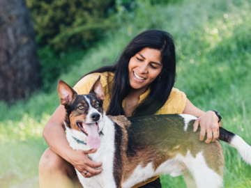 dog and their parent having a moment of connection and love