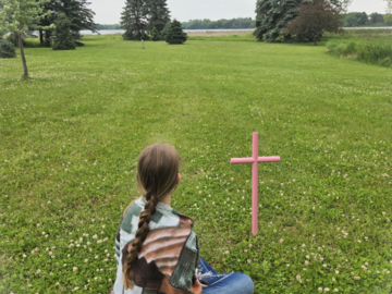 She sits as she remembers those precious memories of her pet baby.  EC Powder Pink in a small size.