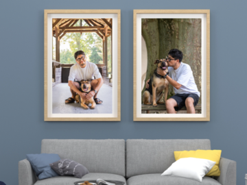 Wall art with photos of human with pup