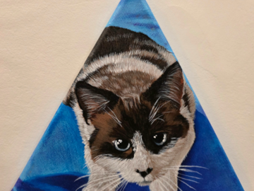 Cat portrait on 8" triangle canvas