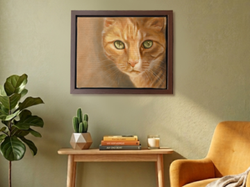 large framed canvas of dramatic orange tabby portrait