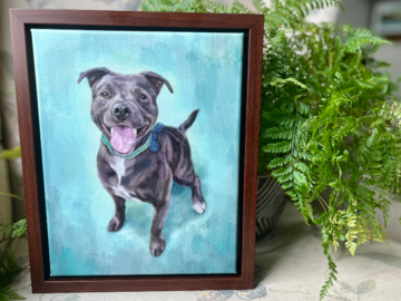Wood framed canvas joyful pitbull