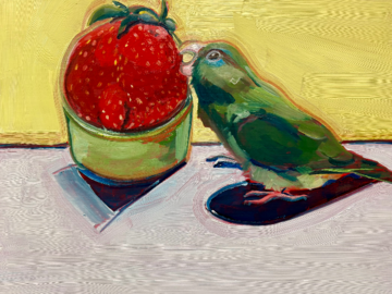 Spectacled Parrotlet with Strawberry