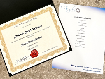 Holistic Animal Studies, Angel's Animals Animal Reiki Master Certification