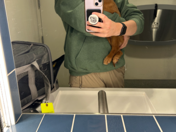 A quick snuggle break with a client